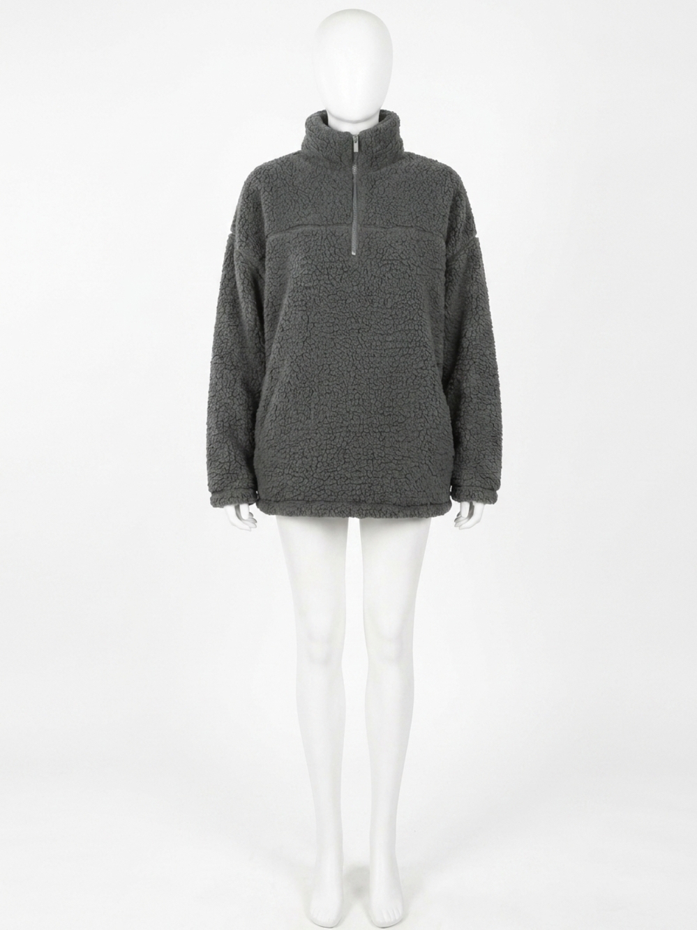 NEW ZENANA soft sherpa half zip pullover with pockets in ash grey